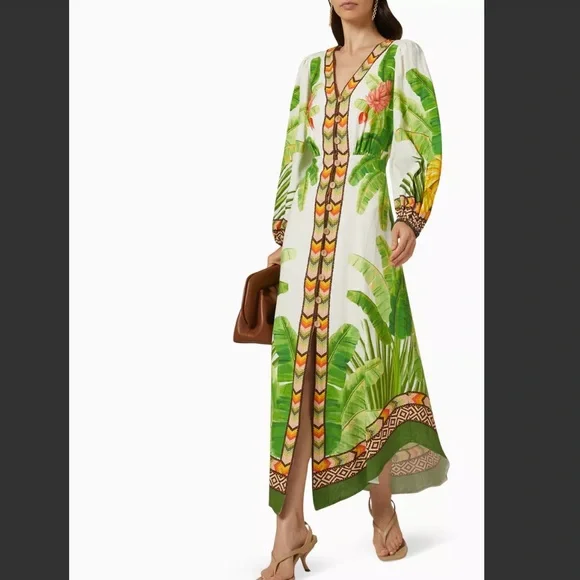 🎉Host pick 🎉NWT Farm Rio Fresh Forest Linen-Blend Midi-Dress - Picture 5 of 13